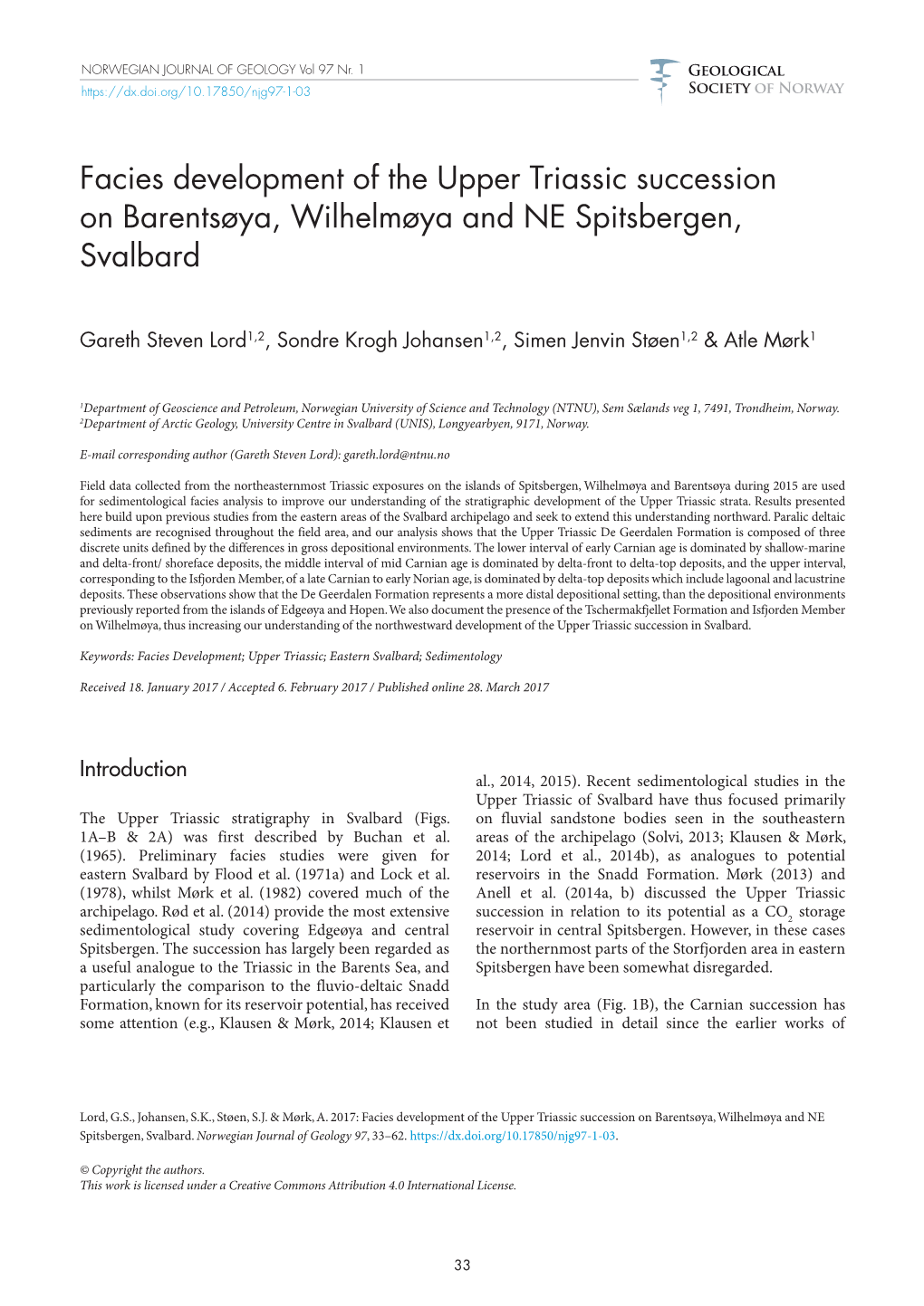 Facies Development of the Upper Triassic Succession on Barentsøya, Wilhelmøya and NE Spitsbergen, Svalbard