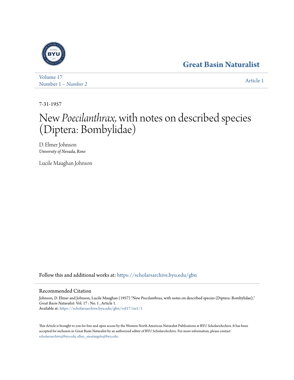 New Poecilanthrax, with Notes on Described Species (Diptera: Bombylidae) D