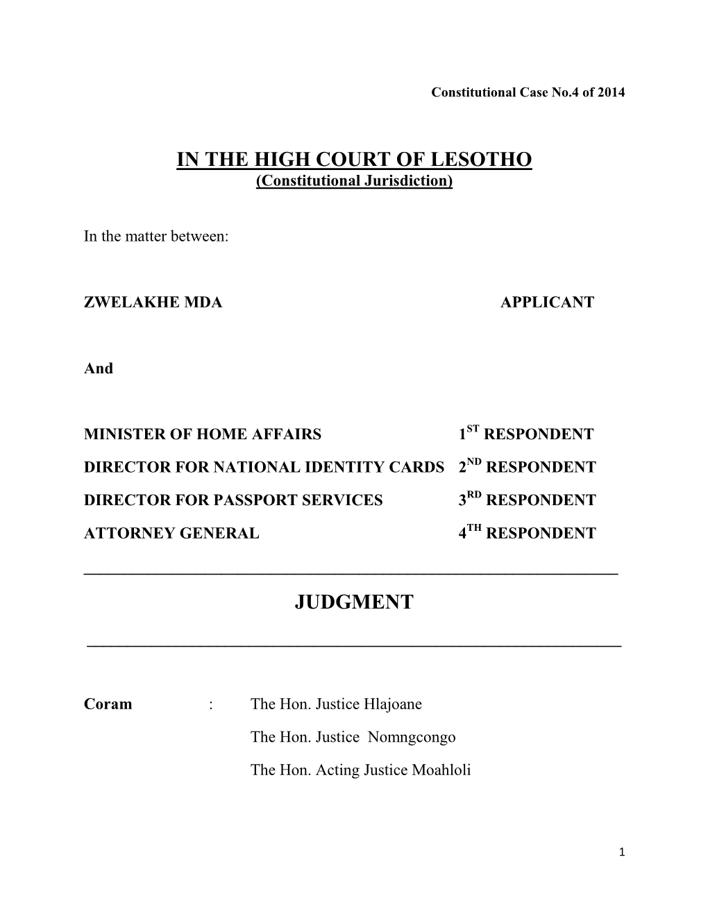 In the High Court of Lesotho Judgment