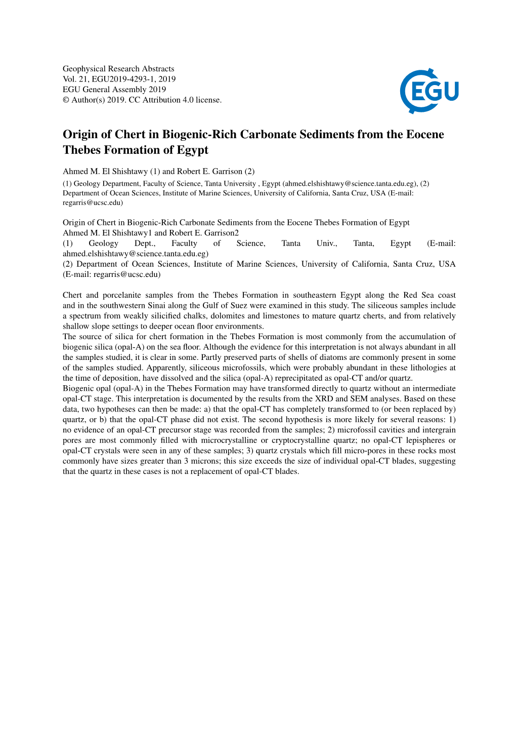 Origin of Chert in Biogenic-Rich Carbonate Sediments from the Eocene Thebes Formation of Egypt