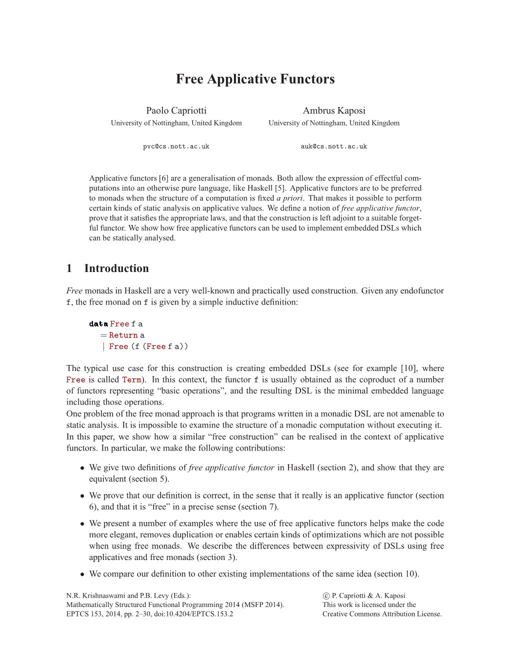 Free Applicative Functors