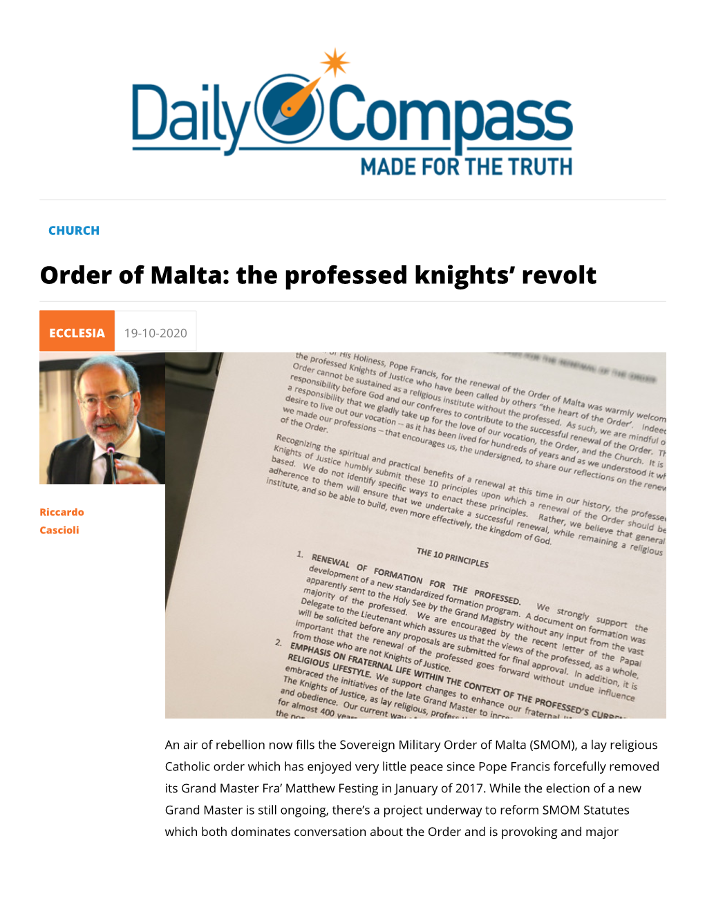 Order of Malta: the Professed Knights' Revolt