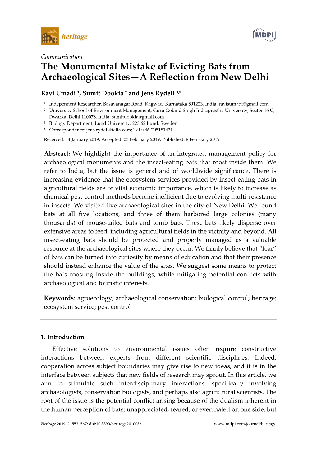The Monumental Mistake of Evicting Bats from Archaeological Sites—A Reflection from New Delhi