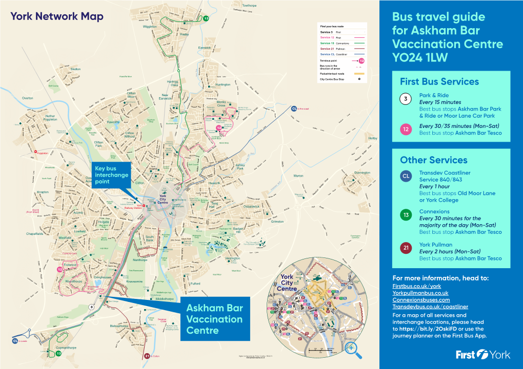 Bus Travel Guide for Askham Bar Vaccination Centre YO24