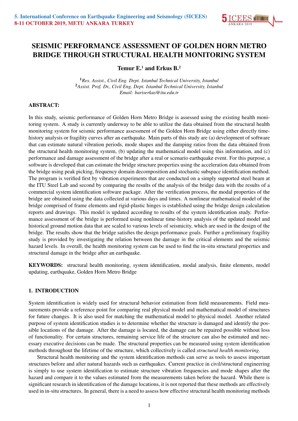 Seismic Performance Assessment of Golden Horn Metro Bridge Through Structural Health Monitoring System