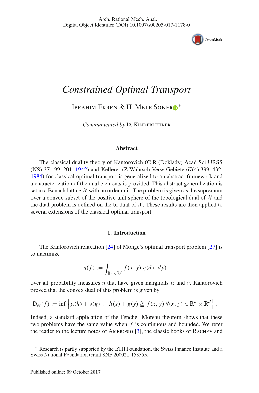 Constrained Optimal Transport