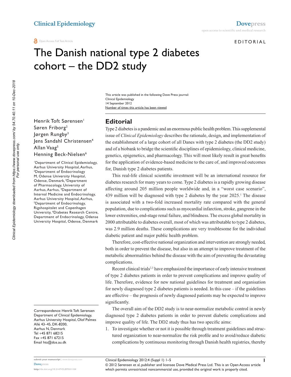 The Danish National Type 2 Diabetes Cohort – the DD2 Study