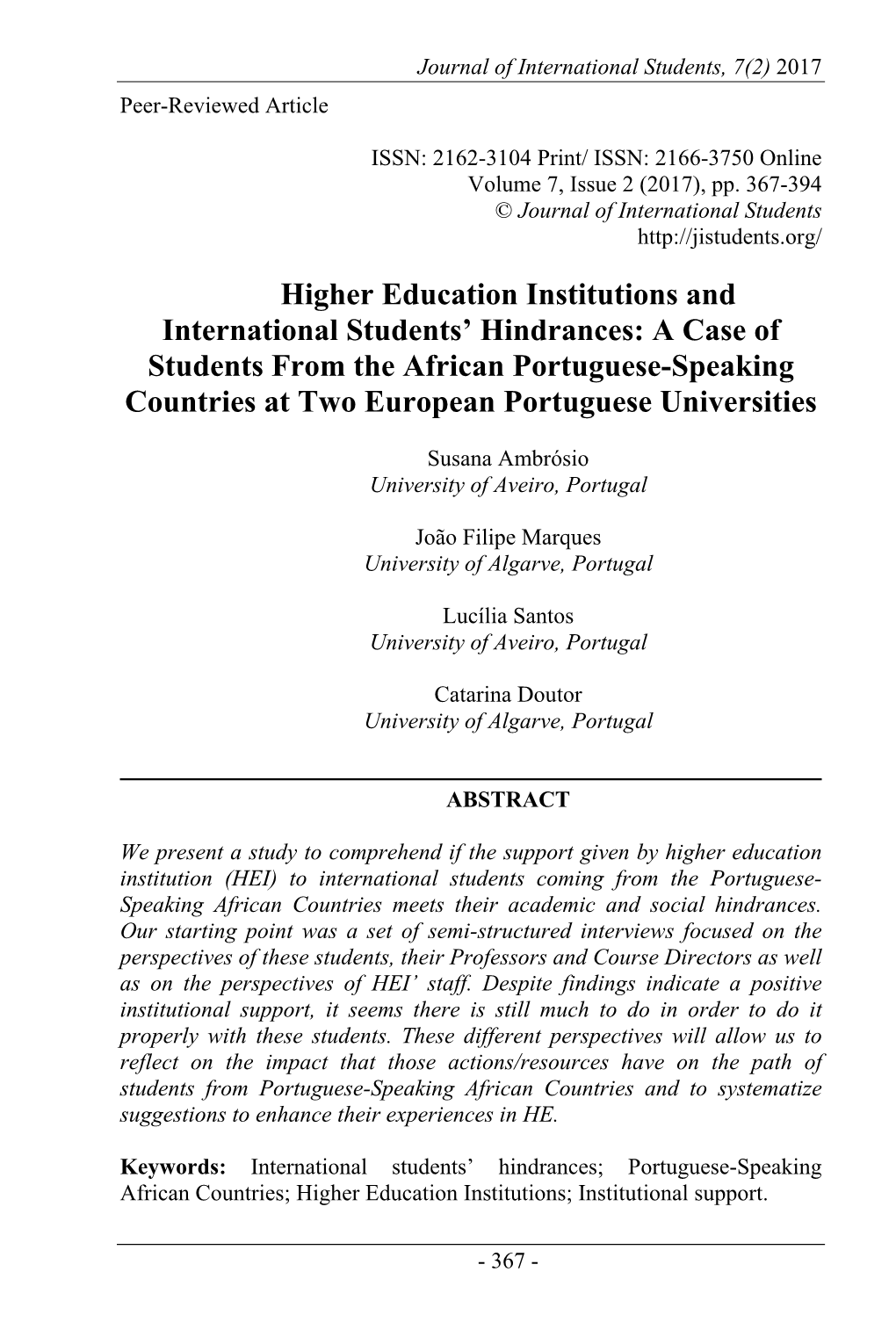 Higher Education Institutions and International Students' Hindrances