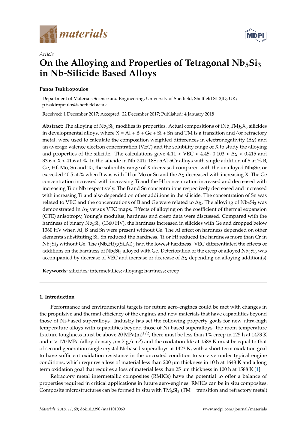 On the Alloying and Properties of Tetragonal Nb5si3 in Nb-Silicide Based Alloys