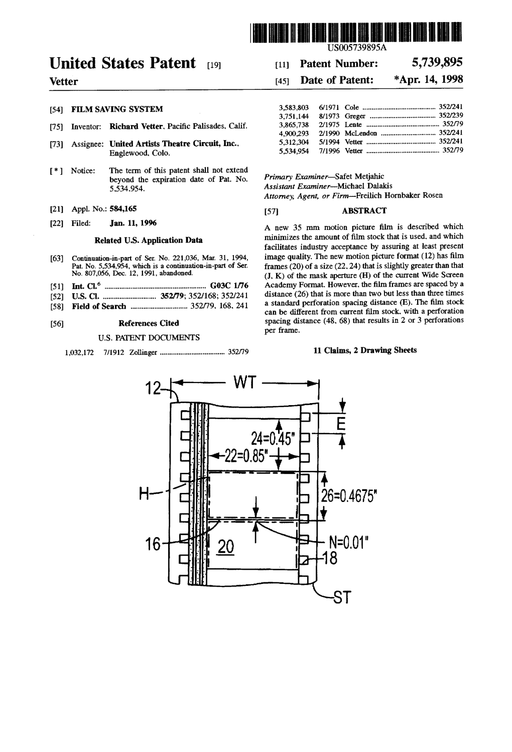 United States Patent (19) 11 Patent Number: 5,739,895 Vetter 45) Date of Patent: *Apr
