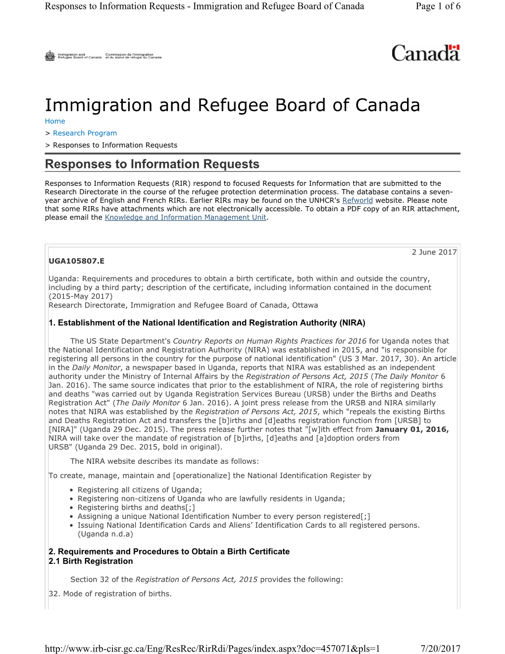 Immigration and Refugee Board of Canada Page 1 of 6