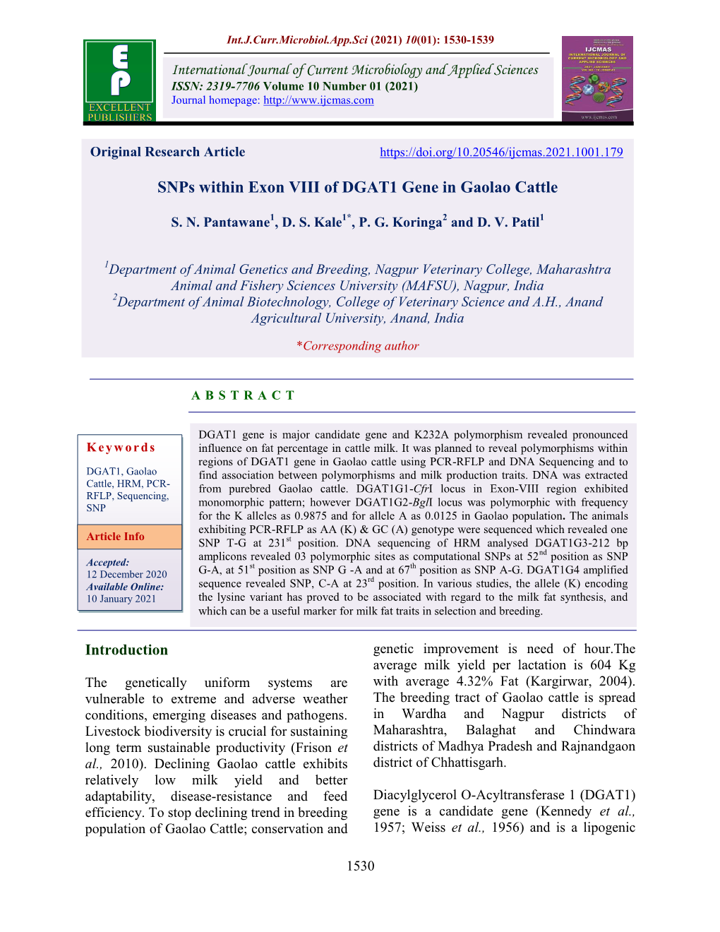 Snps Within Exon VIII of DGAT1 Gene in Gaolao Cattle