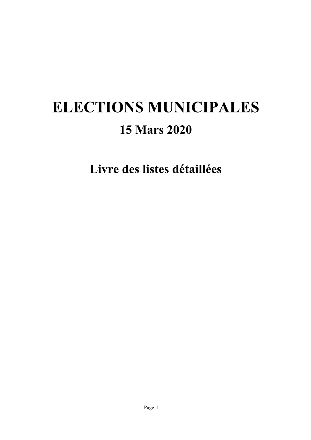 ELECTIONS MUNICIPALES 15 Mars 2020