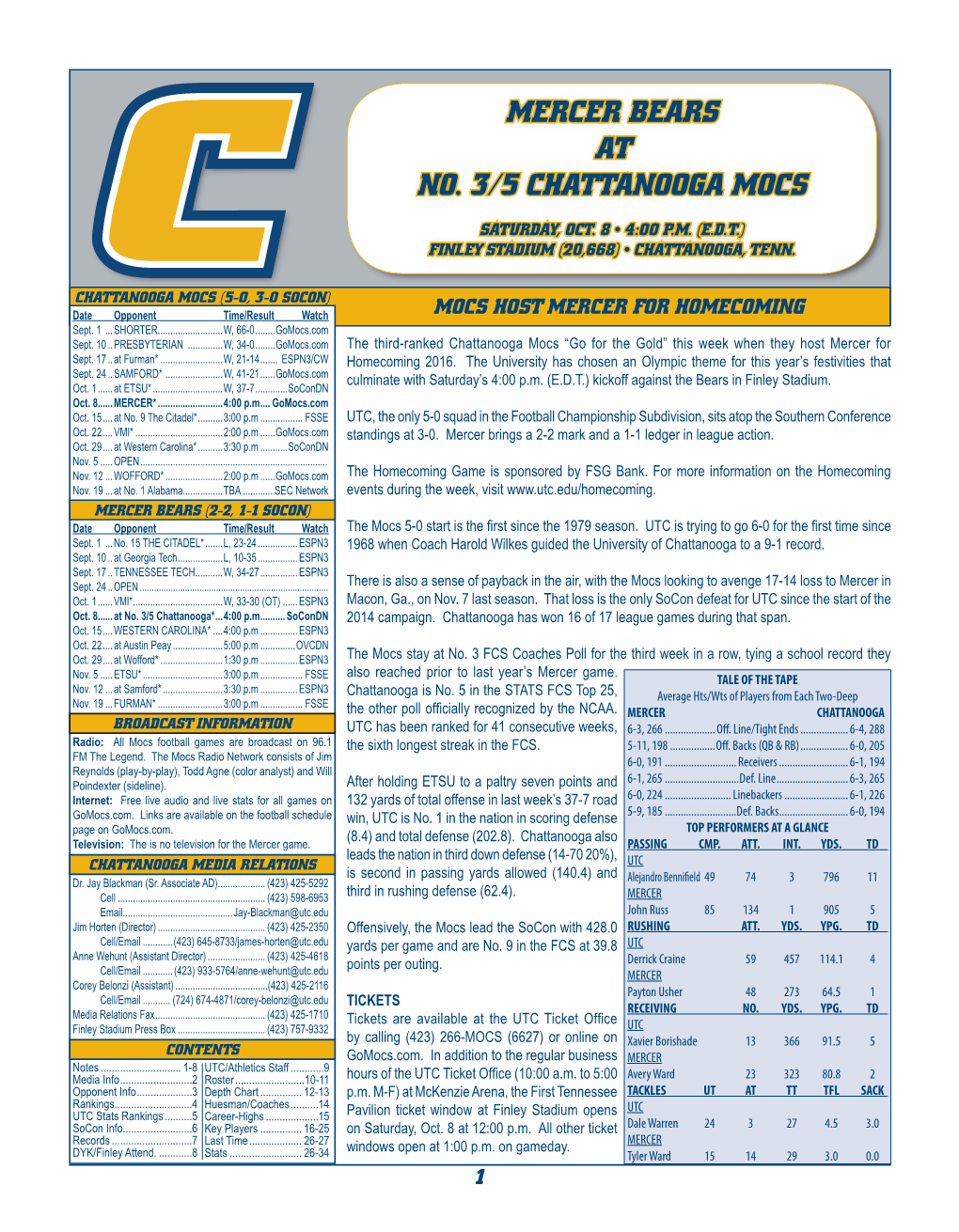 Mercer Bears at No. 3/5 Chattanooga Mocs