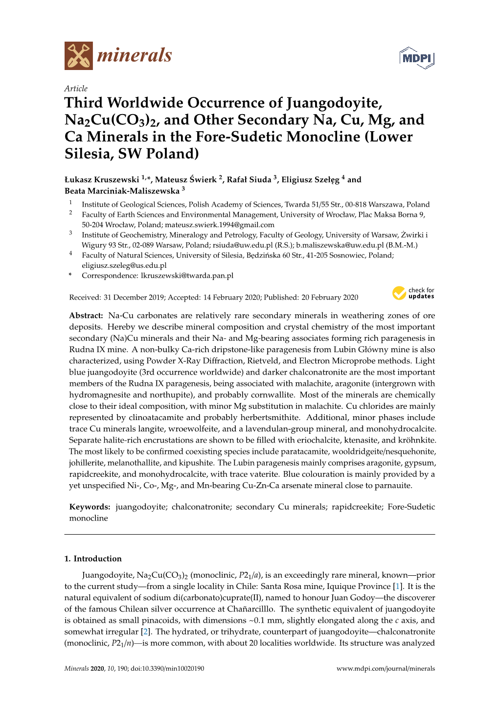 Third Worldwide Occurrence of Juangodoyite, Na2cu (CO3) 2, And