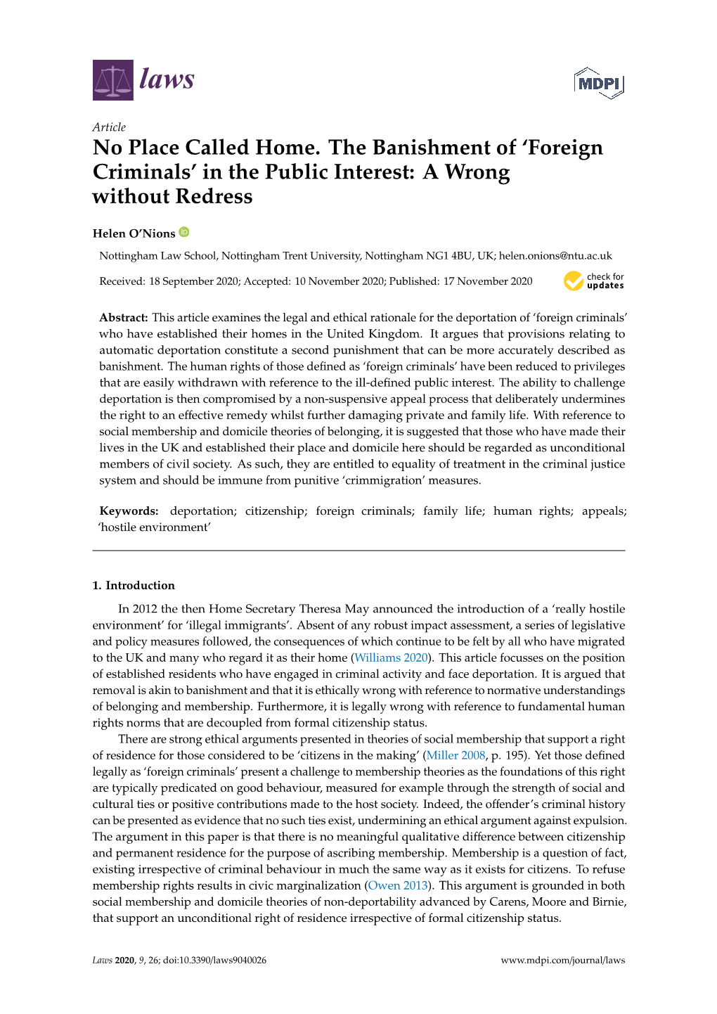 Foreign Criminals’ in the Public Interest: a Wrong Without Redress