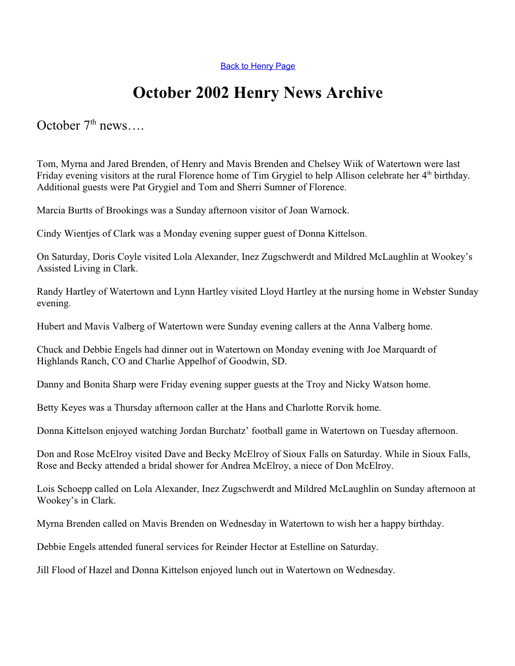 October 2002 Henry News Archive