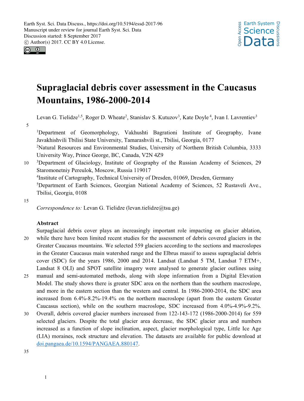 Supraglacial Debris Cover Assessment in the Caucasus Mountains, 1986-2000-2014