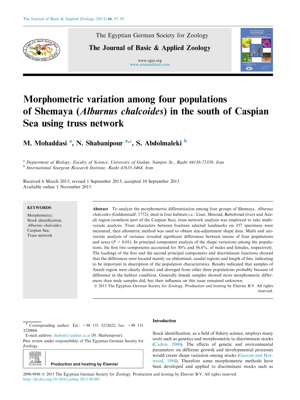 Alburnus Chalcoides) in the South of Caspian Sea Using Truss Network