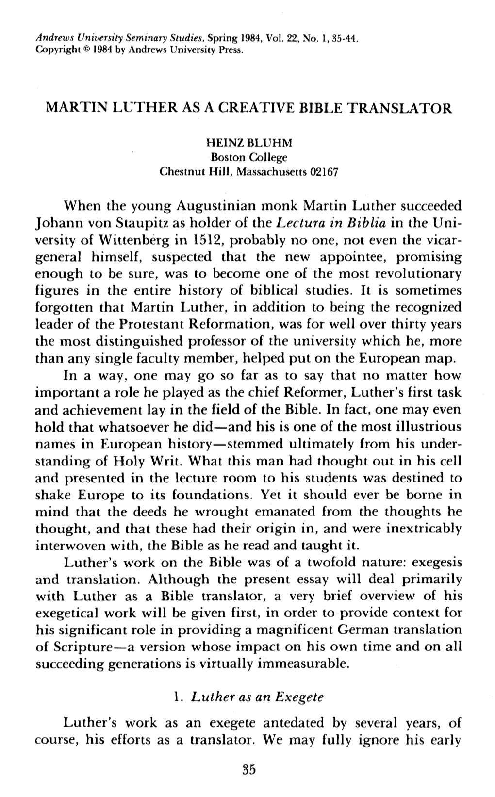 Martin Luther As a Creative Bible Translator