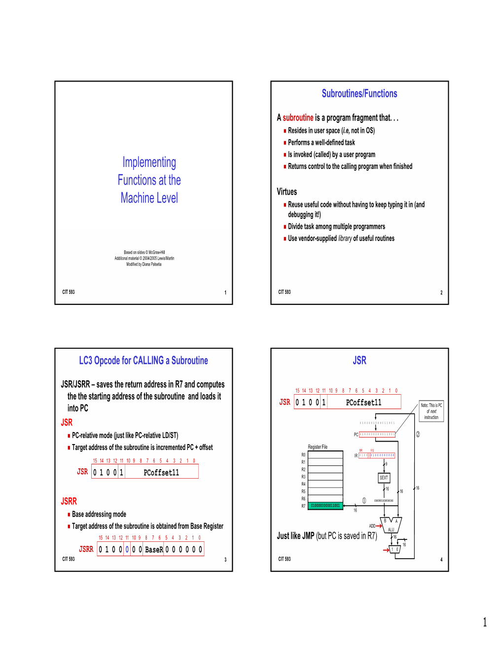 Implementing Functions at the Machine Level