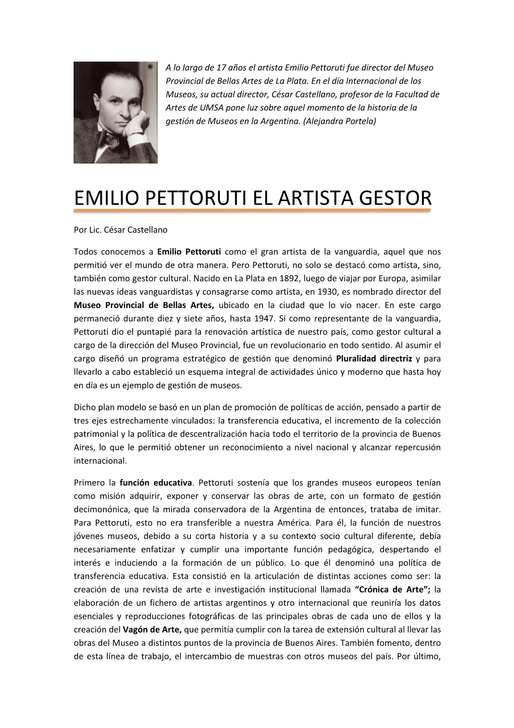 Emilio Pettoruti El Artista Gestor