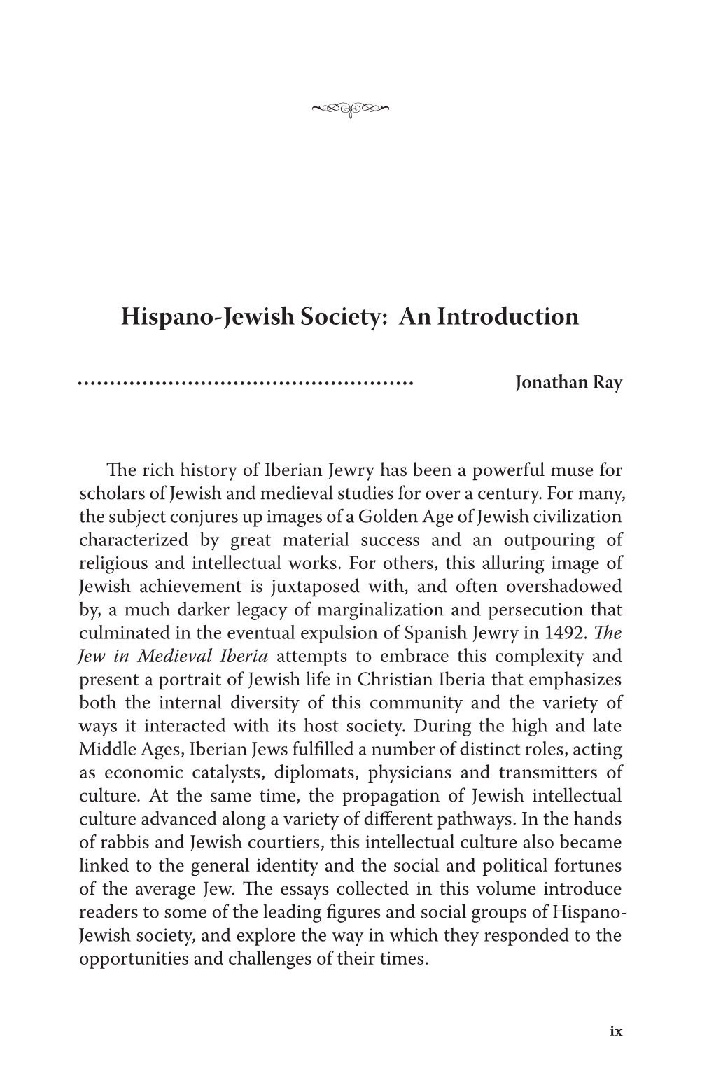 Hispano-Jewish Society: an Introduction