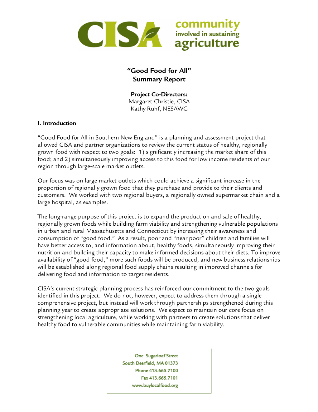 “Good Food for All” Summary Report