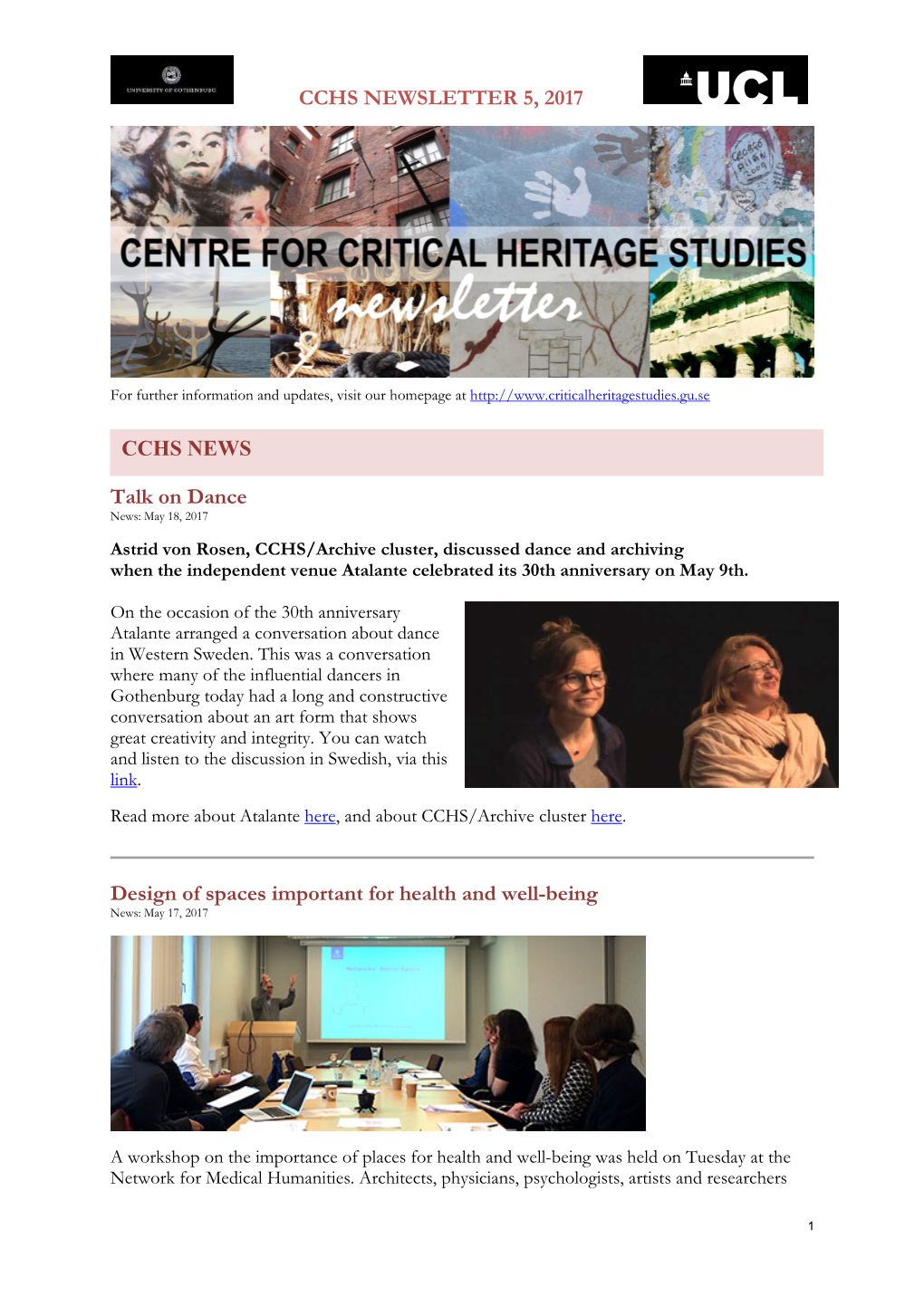 CCHS NEWSLETTER 5, 2017 Talk on Dance Design of Spaces Important