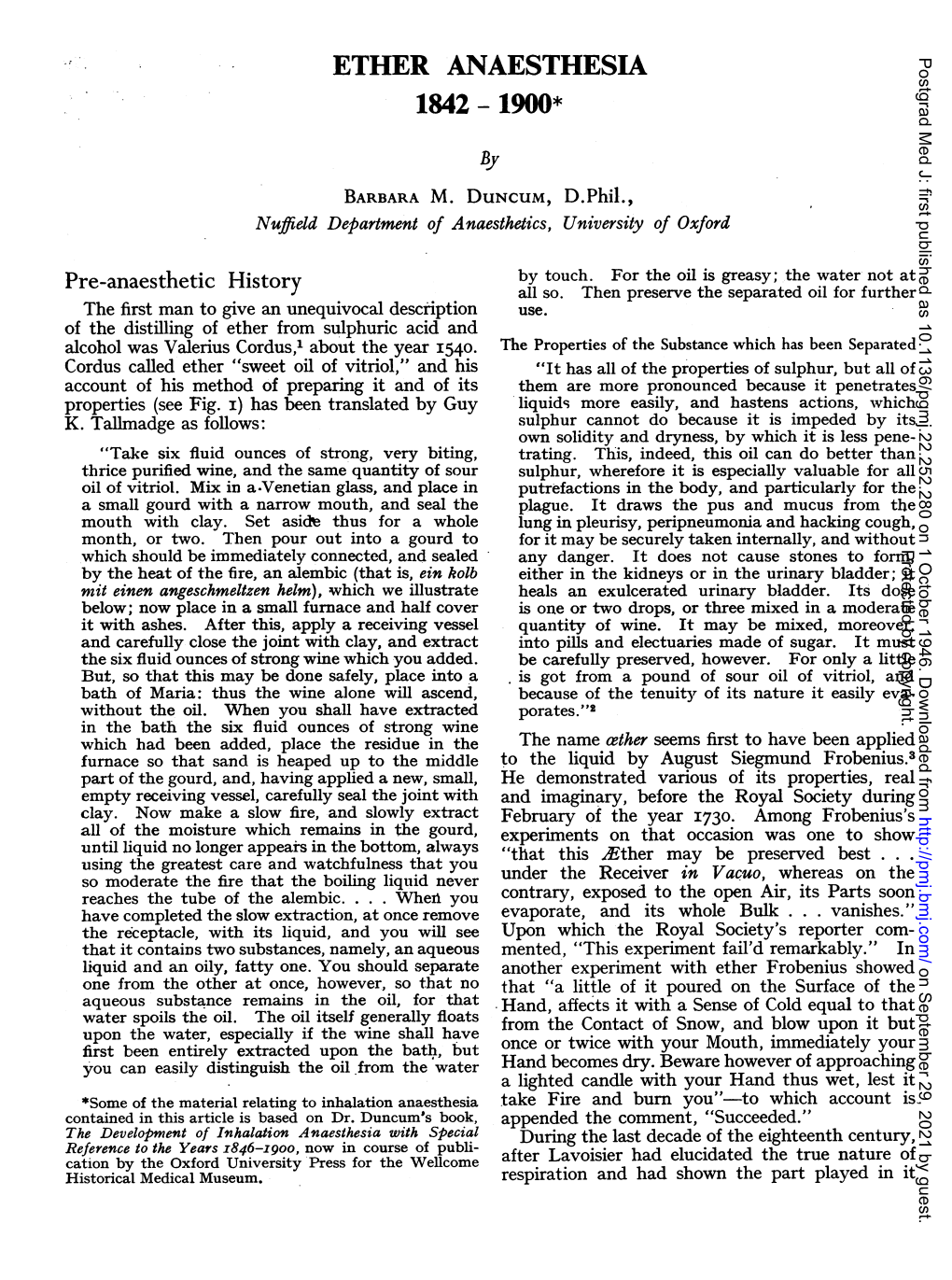 Ether Anaesthesia 1842-1900