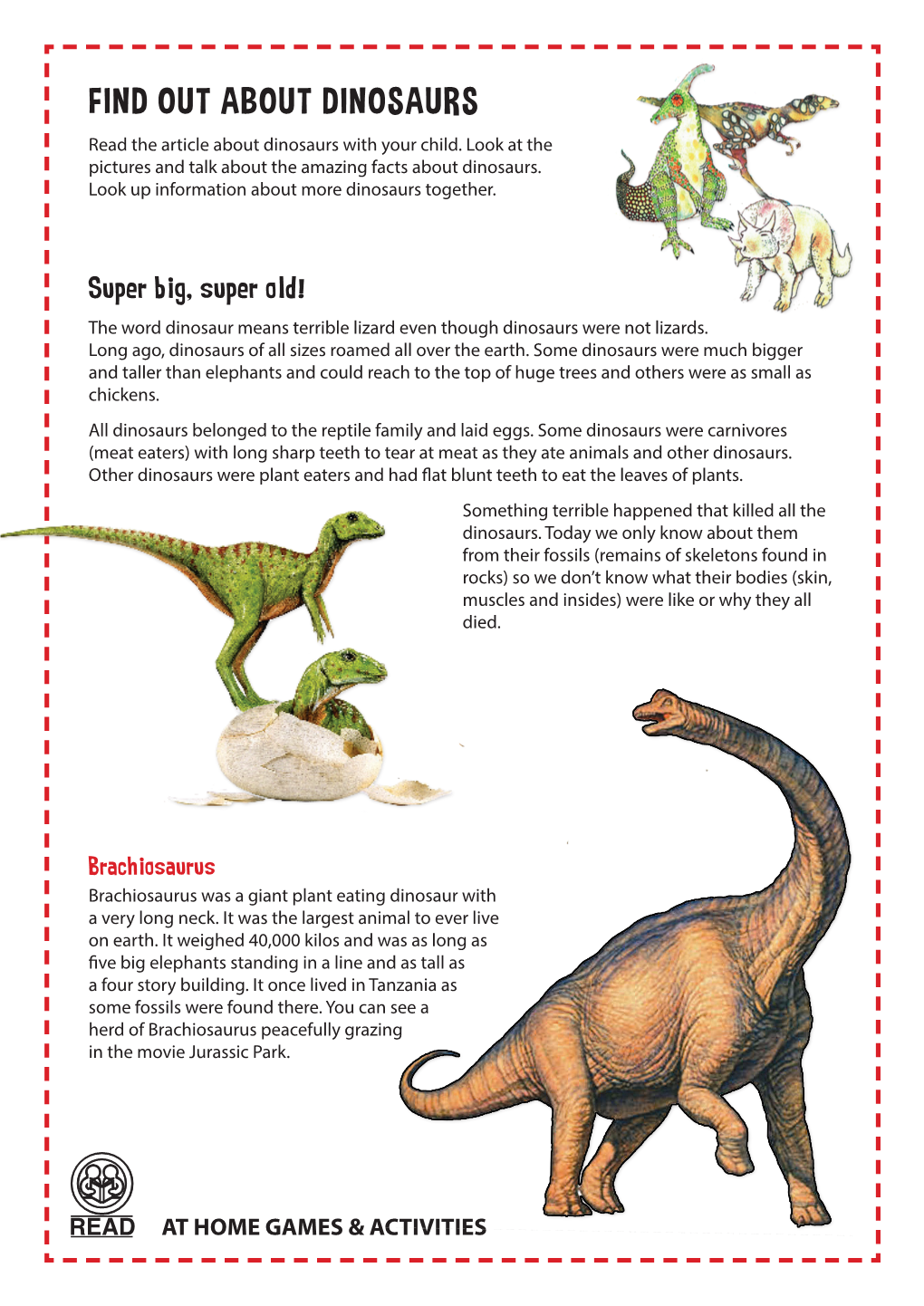 FIND out ABOUT DINOSAURS Read the Article About Dinosaurs with Your Child