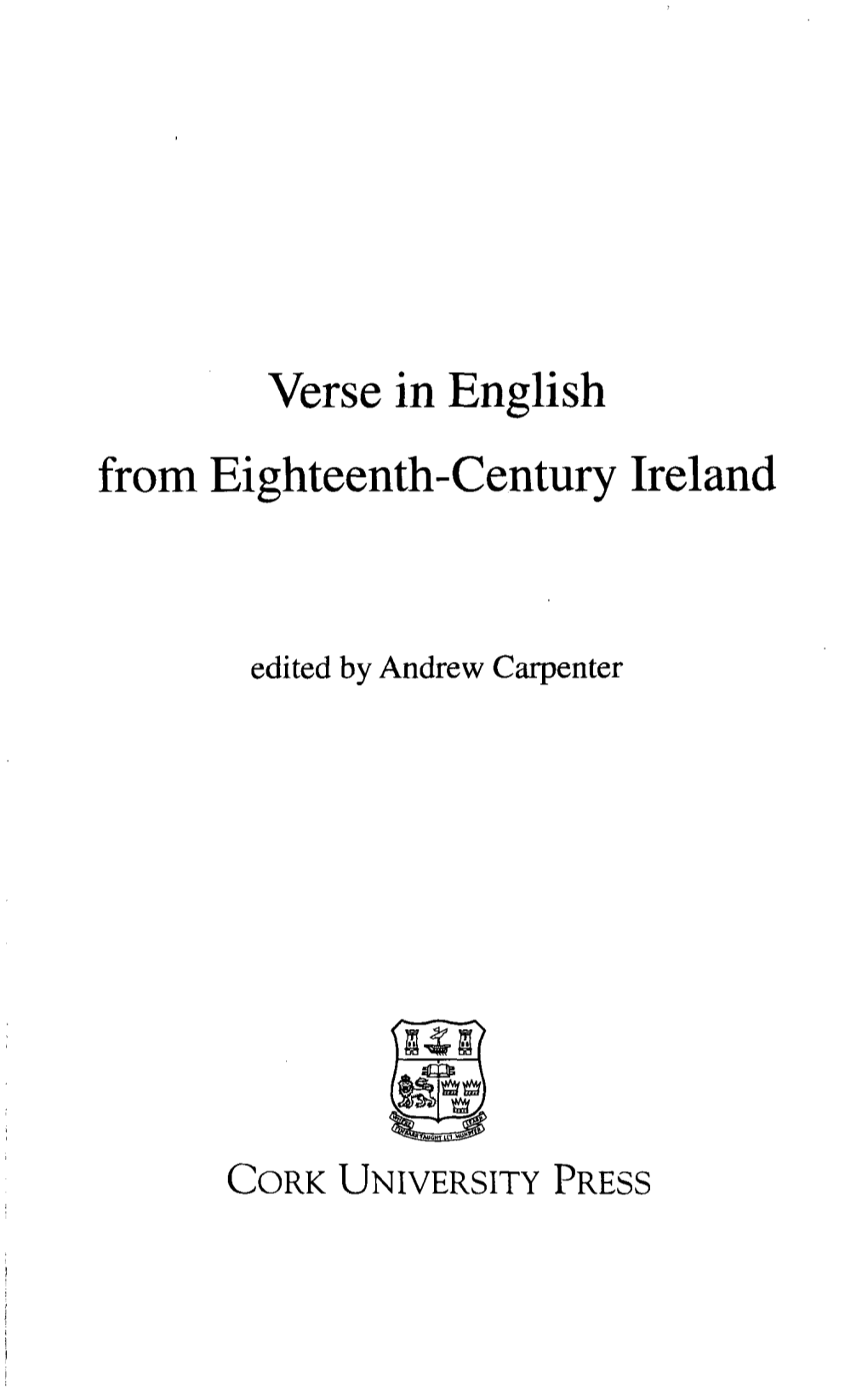 Verse in English from Eighteenth-Century Ireland