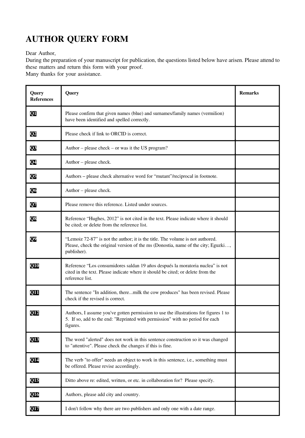 Author Query Form