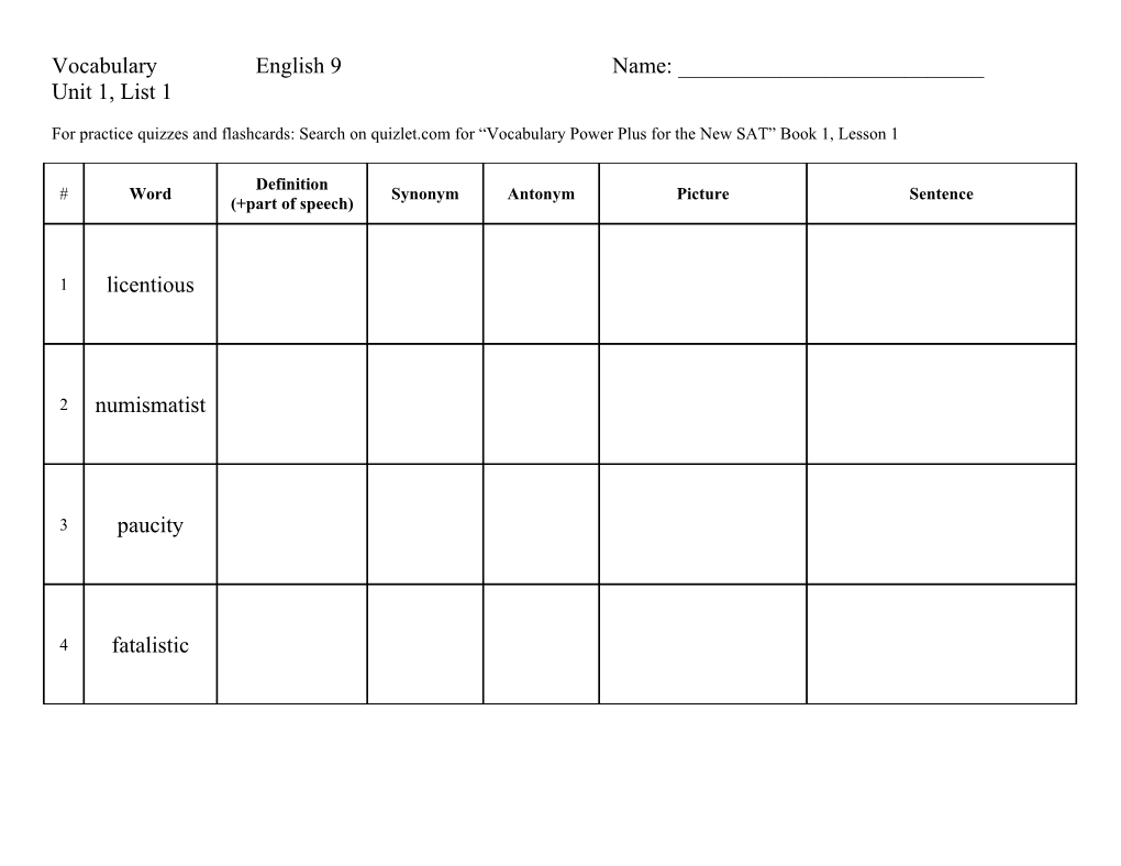 Vocabulary Lists 1 Through 4 s1