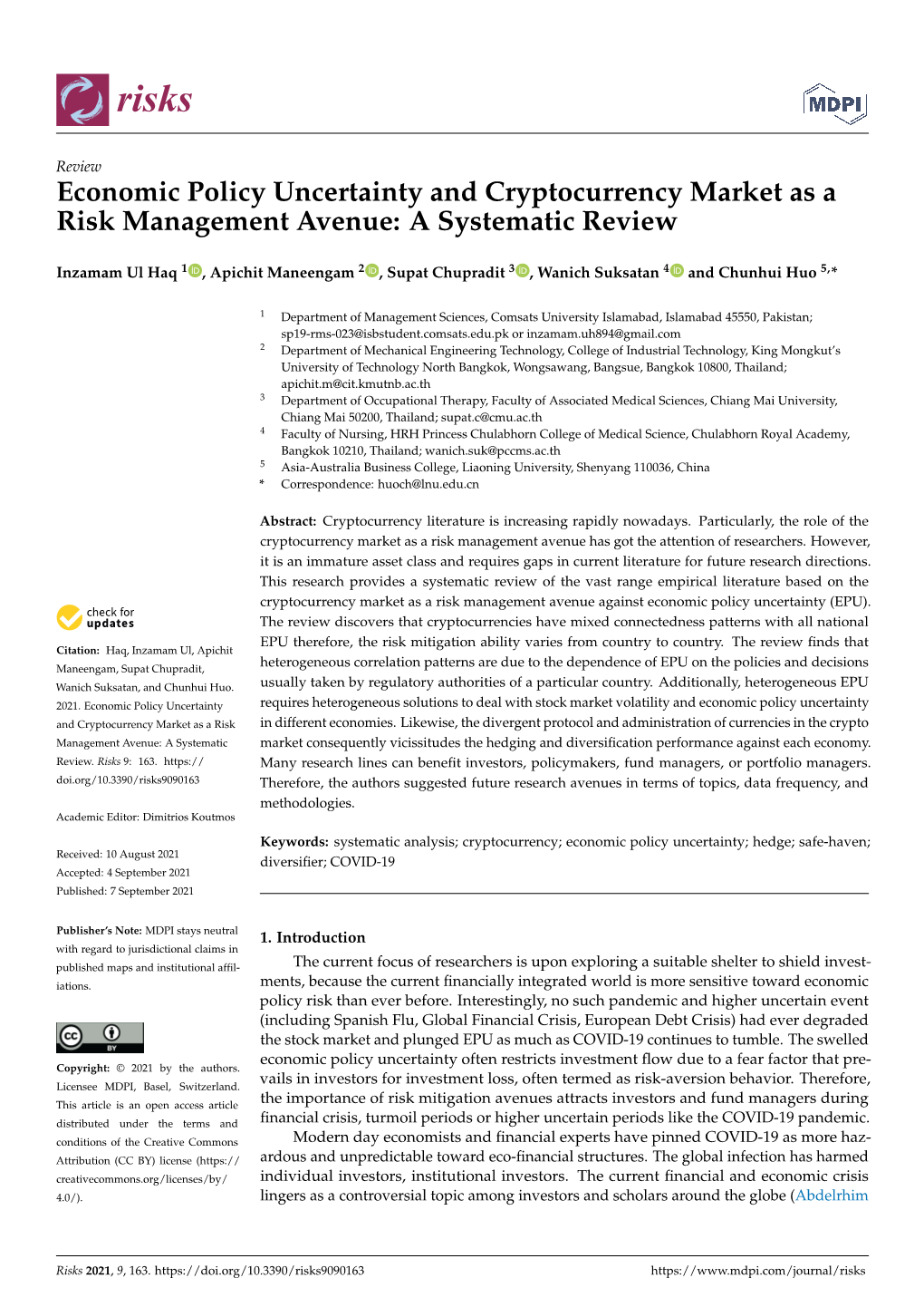 Economic Policy Uncertainty and Cryptocurrency Market As a Risk Management Avenue: a Systematic Review