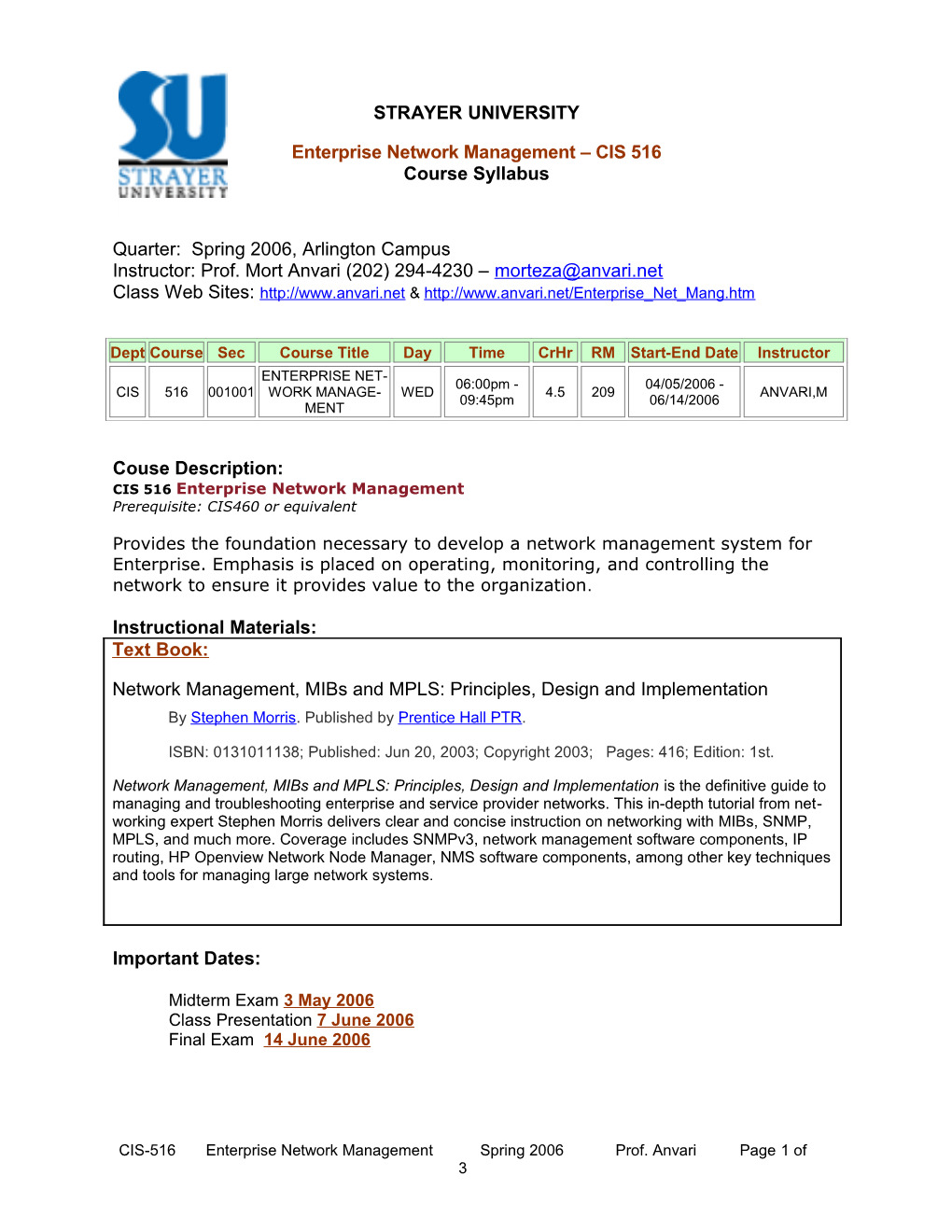 Enterprise Network Management CIS 516