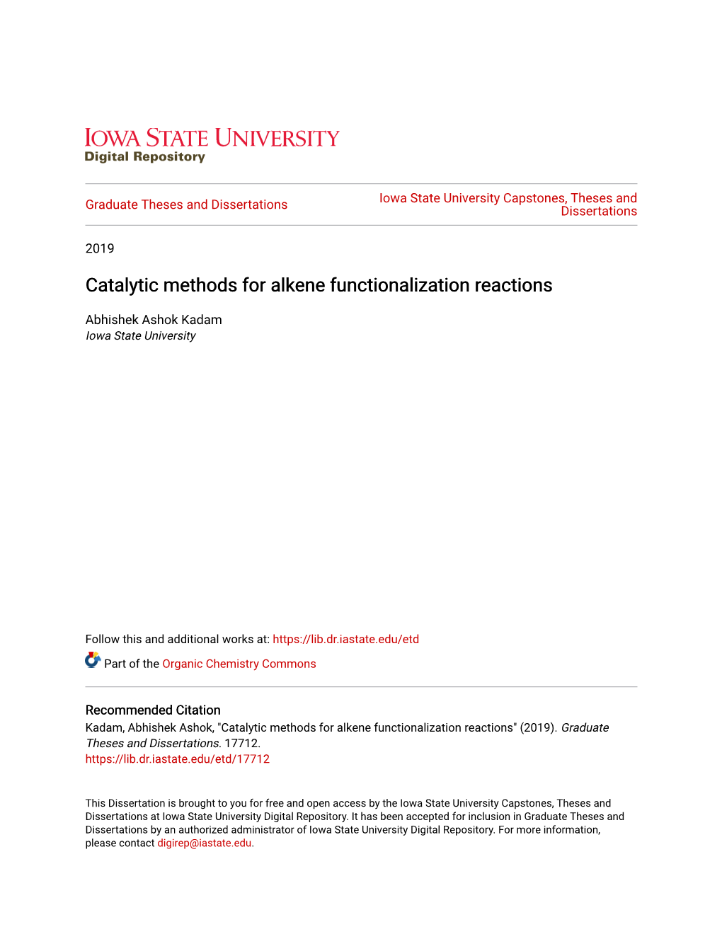 Catalytic Methods for Alkene Functionalization Reactions