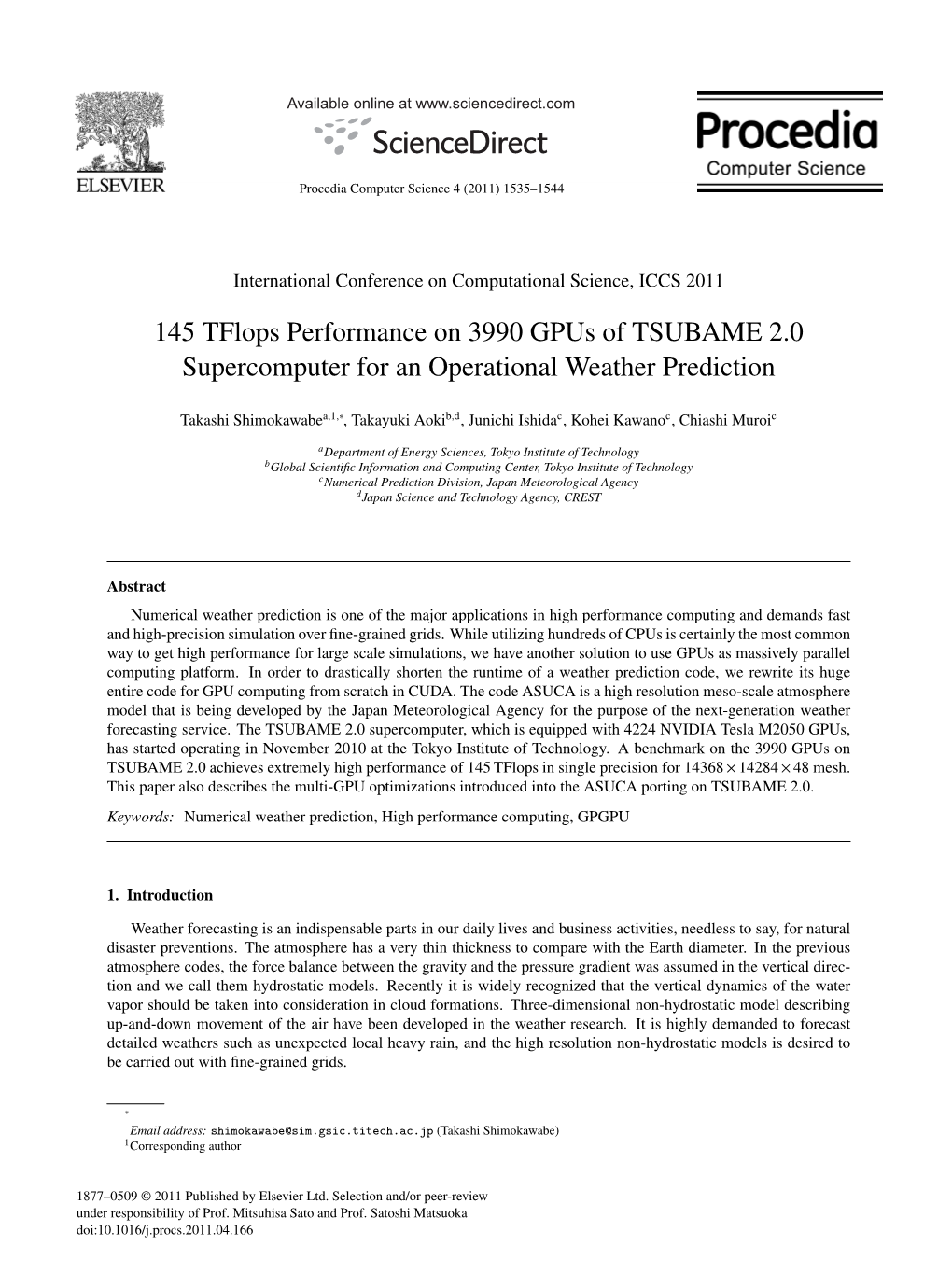 145 Tflops Performance on 3990 Gpus of TSUBAME 2.0 Supercomputer for an Operational Weather Prediction