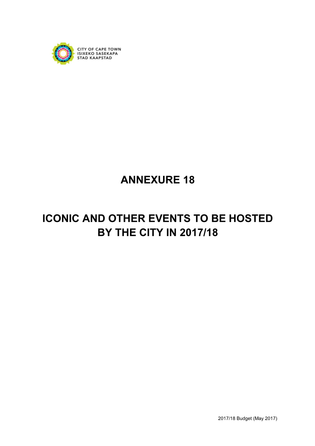 Annexure 18 Iconic and Other Events to Be Hosted by the City in 2017/18