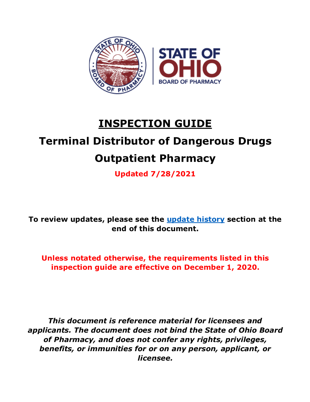 INSPECTION GUIDE Terminal Distributor of Dangerous Drugs Outpatient Pharmacy