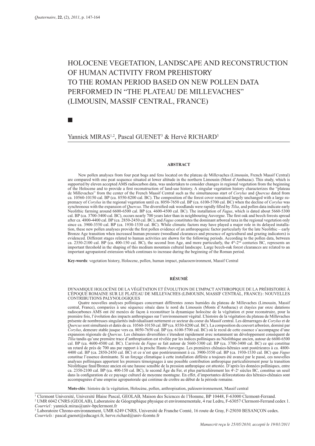 Holocene Vegetation, Landscape And