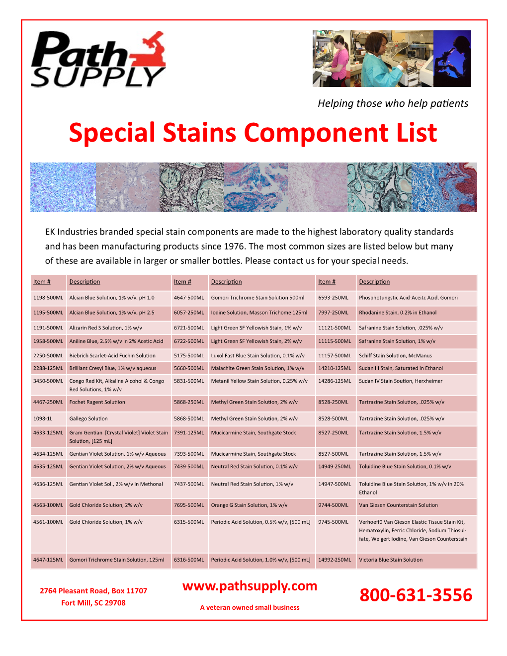 Special Stains Component List