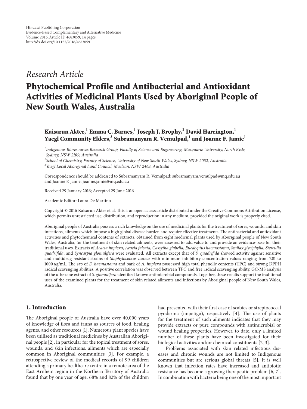 Phytochemical Profile and Antibacterial and Antioxidant Activities of Medicinal Plants Used by Aboriginal People of New South Wales, Australia
