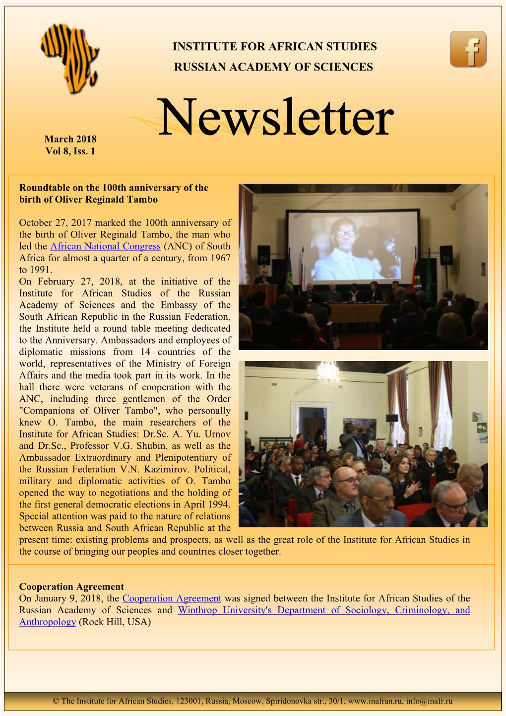 Newsletter V-8. Is-1, March 2018