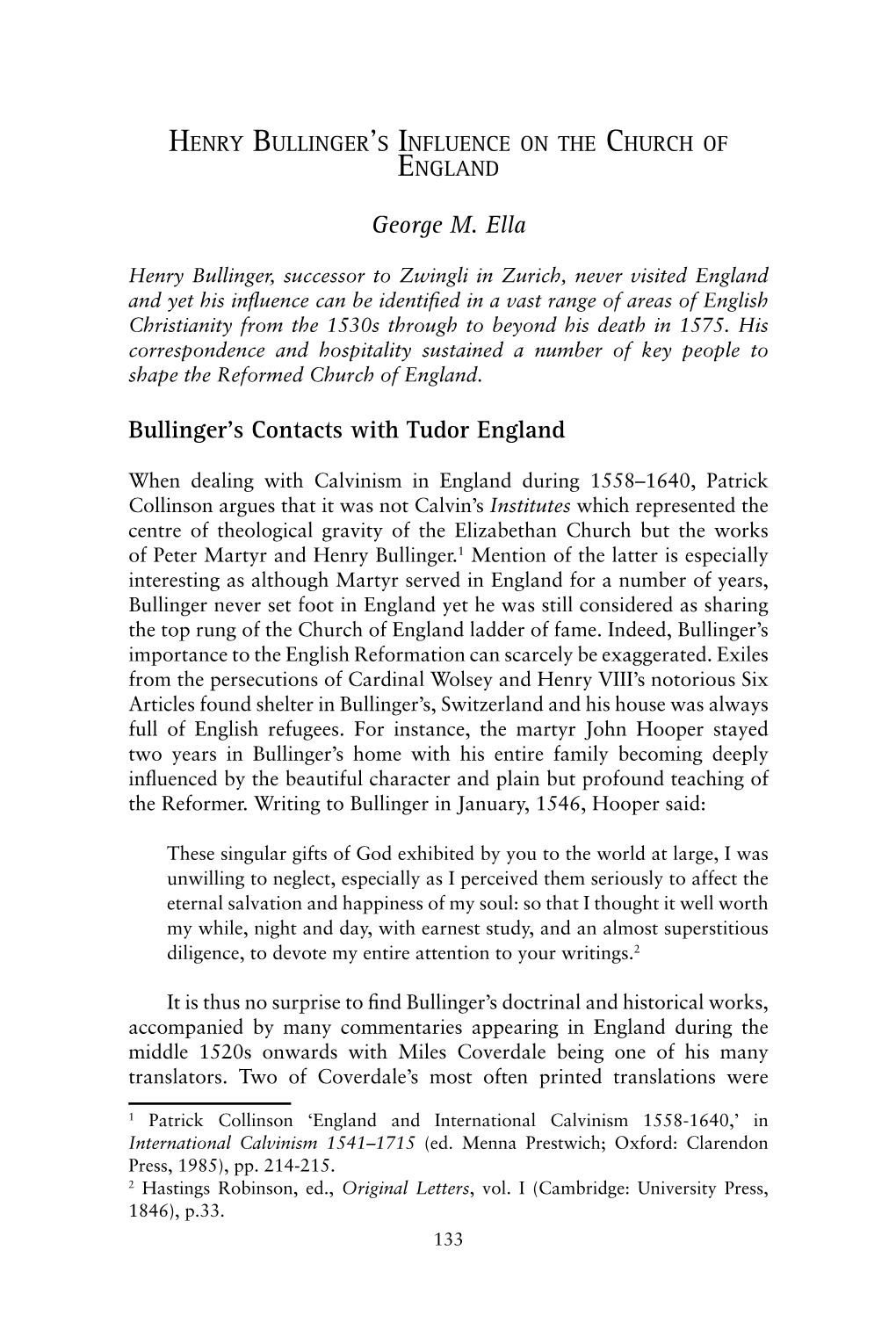 Henry Bullinger's Influence on the Church of England