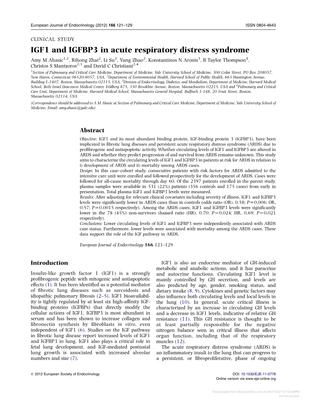 IGF1 and IGFBP3 in Acute Respiratory Distress Syndrome