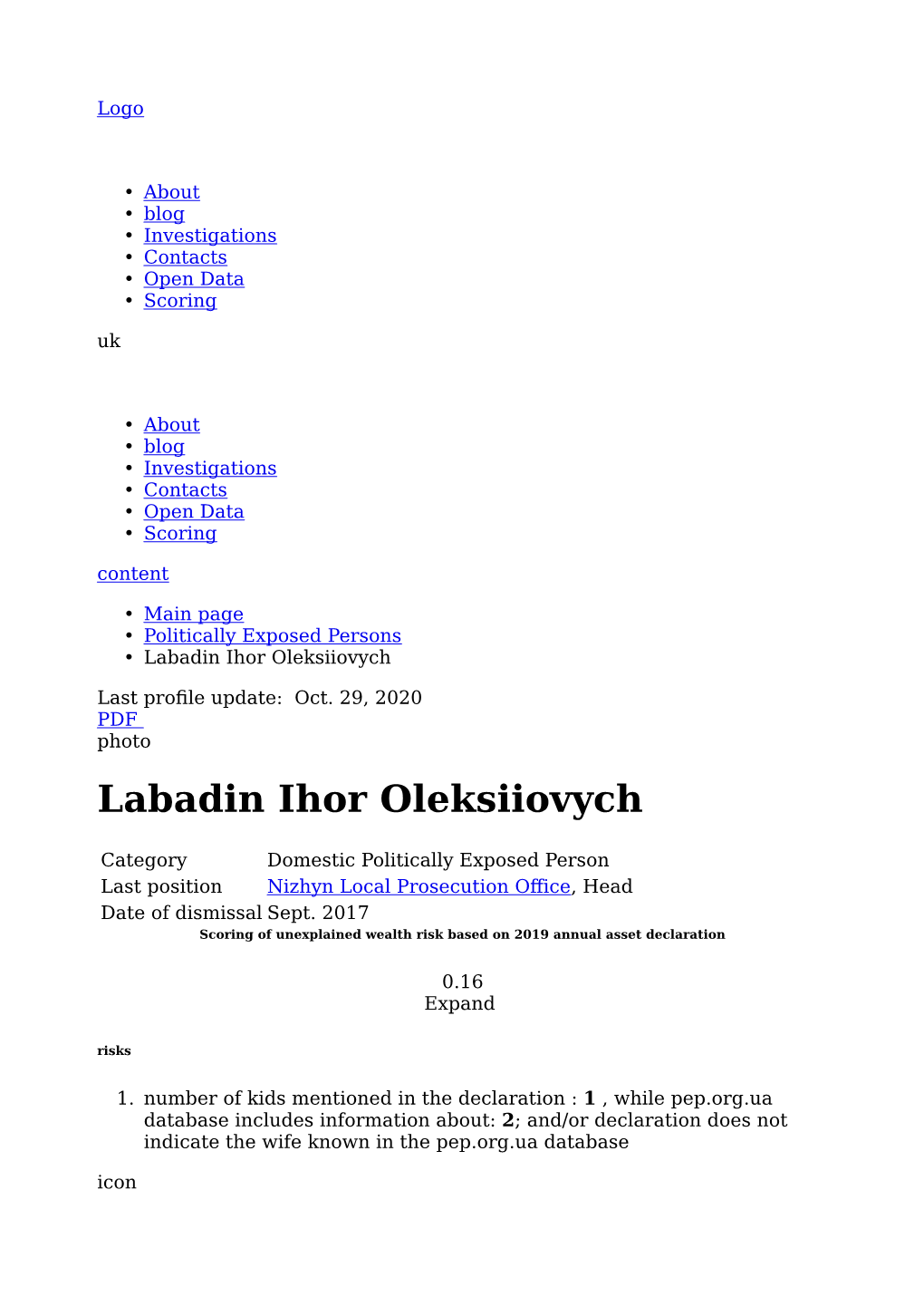 Dossier Labadin Ihor Oleksiiovych, Nizhyn Local Prosecution Office