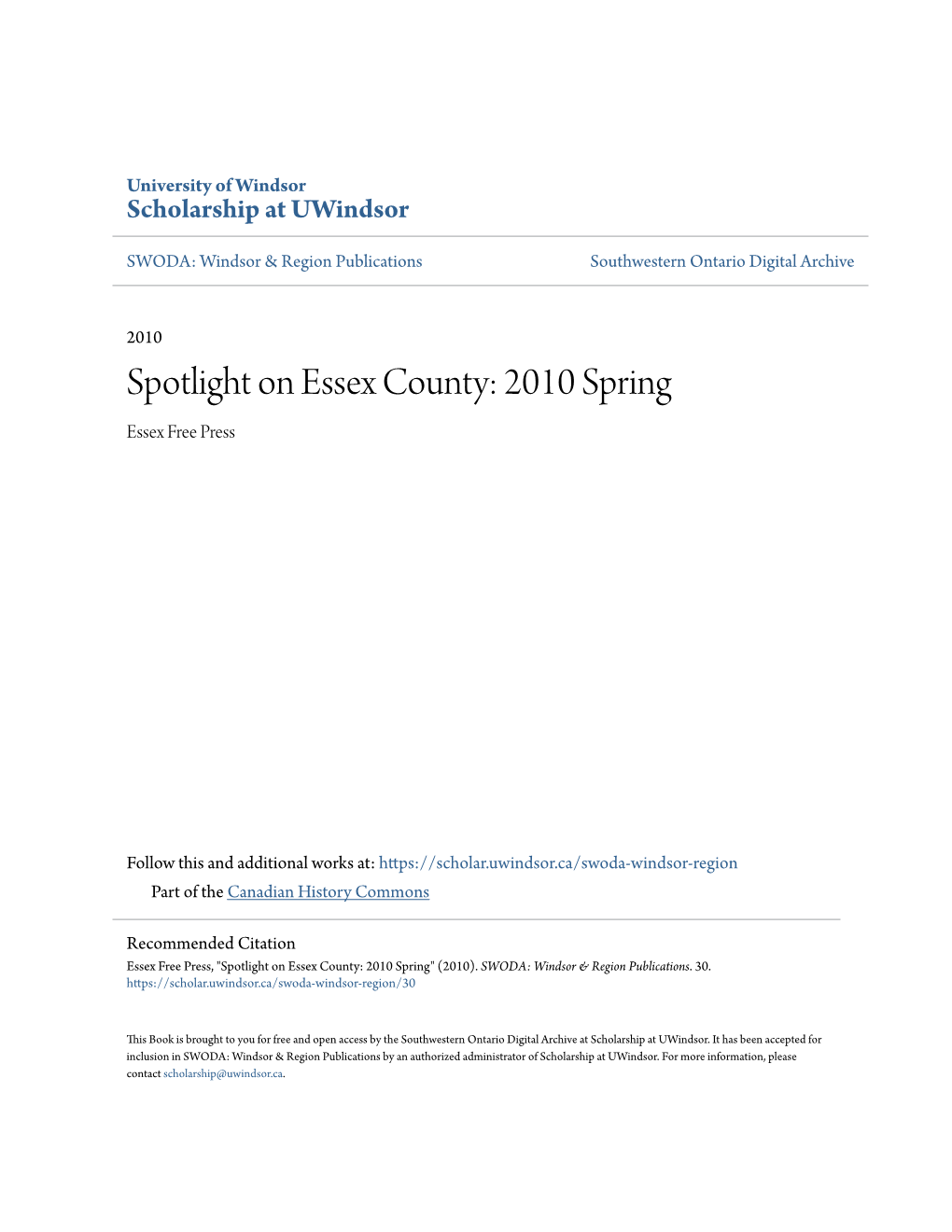 Spotlight on Essex County: 2010 Spring Essex Free Press