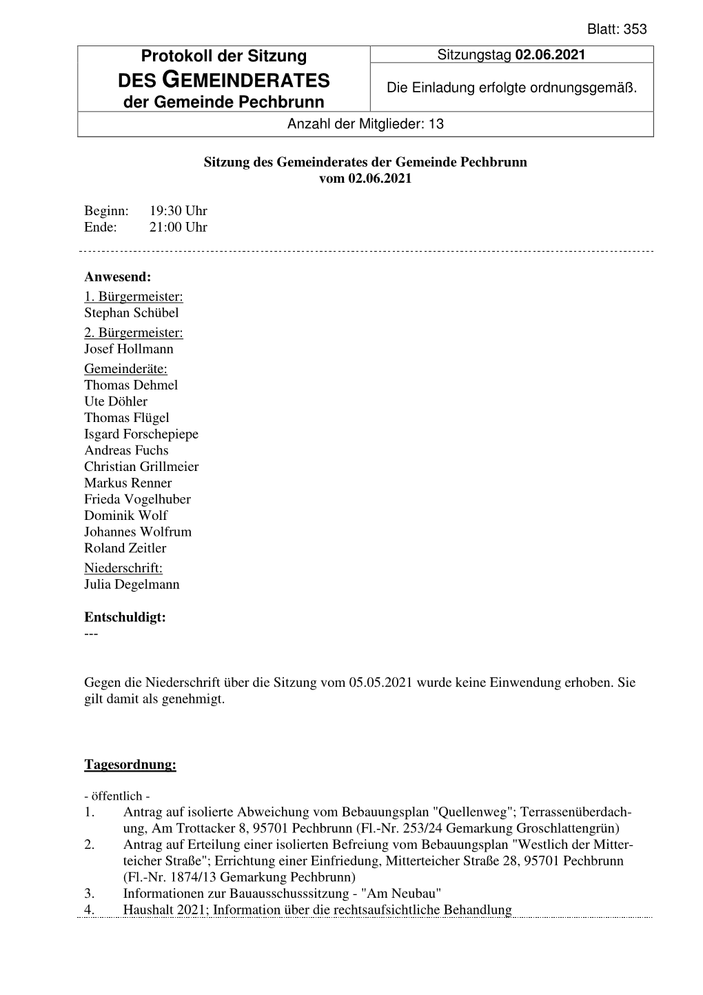 Protokoll Sitzung Pechbrunn Juni