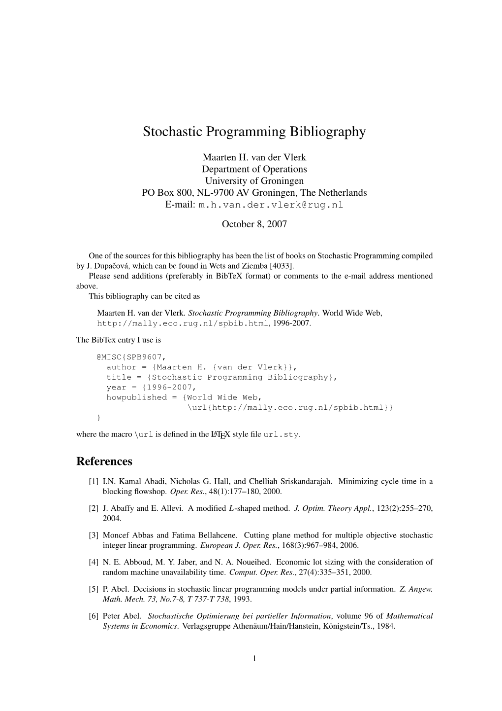 Stochastic Programming Bibliography